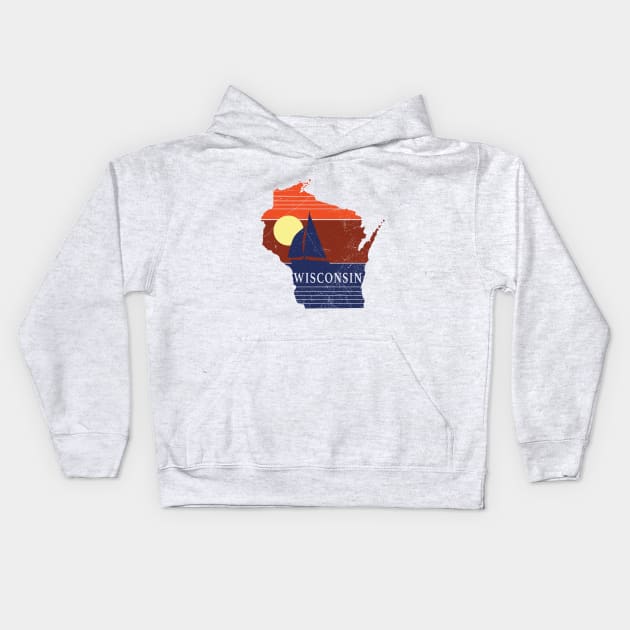 Wisconsin State WI Sunset Sailboat Tee Kids Hoodie by DoctorWatsonDesigns